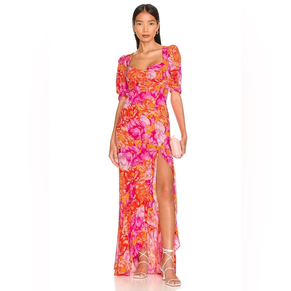 Lovers and Friends Morgan Dress Floral Pink and Orange Maxi Midi L